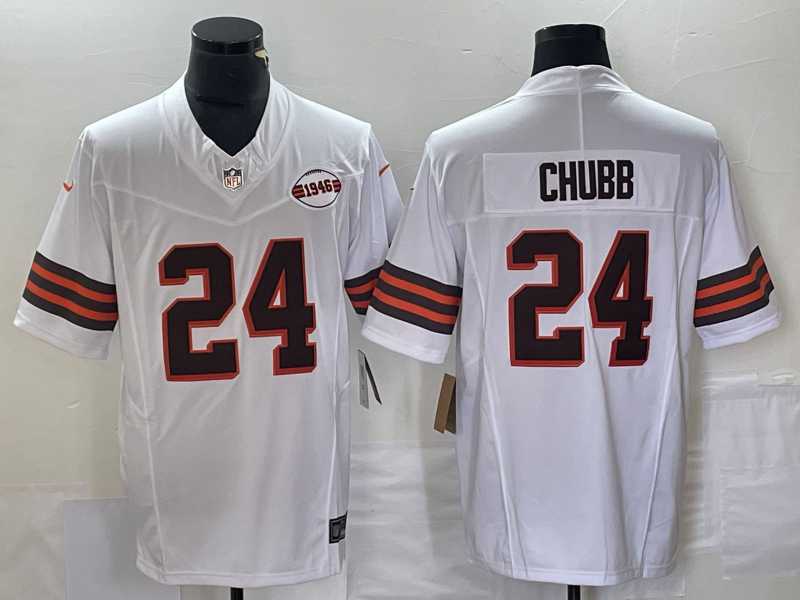 Mens Cleveland Browns #24 Nick Chubb 1946 Patch White FUSE Vapor Stitched Nike Limited Jersey